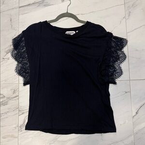Chic Navy Lace Sleeve Tee